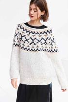 Urban Outfitters Ecote Cassie Fair Isle Off-the-shoulder Sweater,cream Multi,xs/s