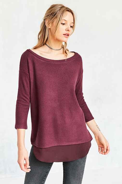 Urban Outfitters Silence + Noise Aimee Chiffon Shirttail Pullover Top,dark Purple,l
