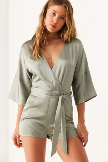 Urban Outfitters Six Crisp Days Satin Surplice Romper