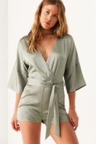 Urban Outfitters Six Crisp Days Satin Surplice Romper