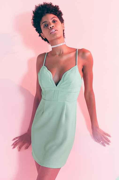 Urban Outfitters Kimchi Blue Scalloped V-neck A-line Mini Dress,mint,10