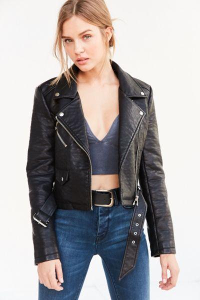 Urban Outfitters Silence + Noise Pebbled Belted Moto Jacket