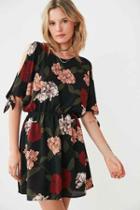 Urban Outfitters Kimchi Blue Cold Shoulder Floral Blouson Mini Dress,black Multi,xs