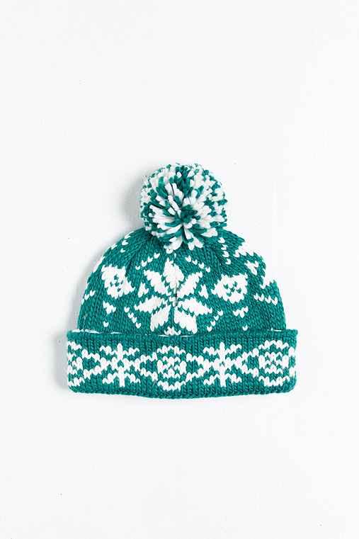 Urban Outfitters Snowflake Pom Beanie,green,one Size
