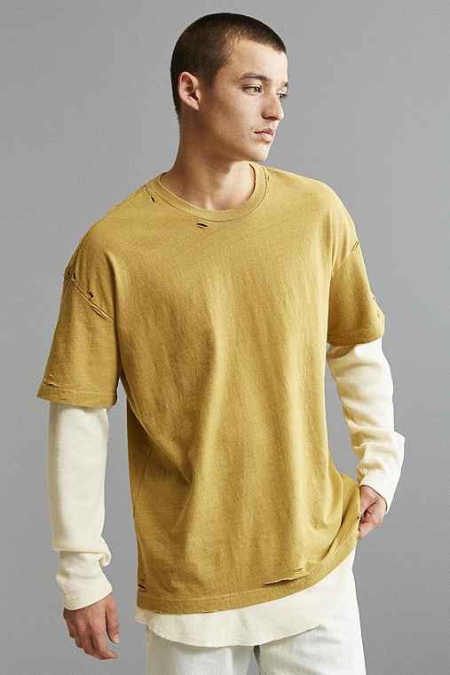 Urban Outfitters Scout Layered Thermal Long Sleeve Tee,taupe,xl