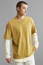 Urban Outfitters Scout Layered Thermal Long Sleeve Tee,taupe,xl