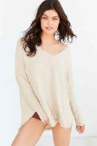 Urban Outfitters Out From Under Oversized Cozy Thermal V-neck Top,beige,s