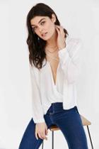 Urban Outfitters Silence + Noise Mayfair Plunge Surplice Top,cream,s