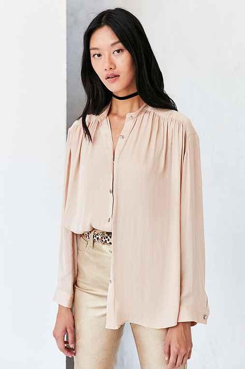 Urban Outfitters Ecote Lihoh Diamond Button-down Blouse,ivory,l