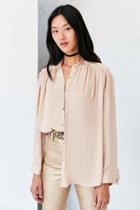 Urban Outfitters Ecote Lihoh Diamond Button-down Blouse,ivory,l