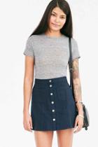 Urban Outfitters Bdg Twill Button Front A-line Skirt,navy,m