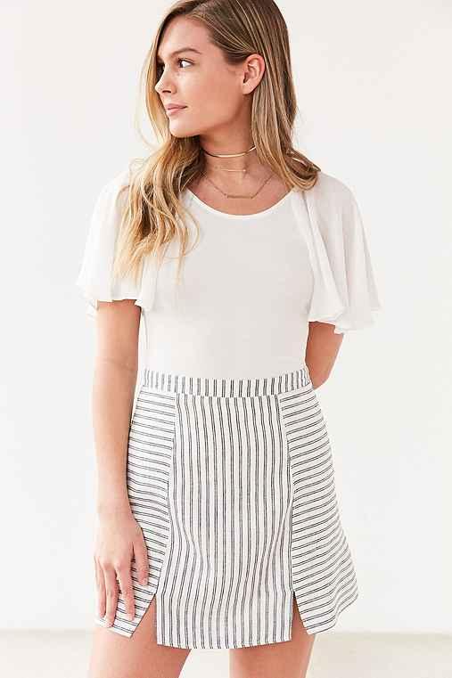 Urban Outfitters Cooperative Kendric Notch Hem Linen Skirt,blue Multi,l