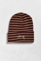 Urban Outfitters Stussy Stock Striped Cuff Beanie,olive,one Size