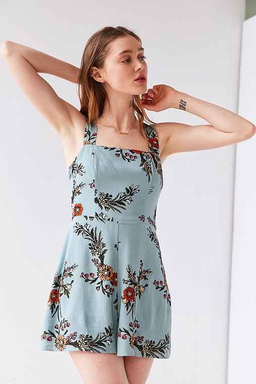 Urban Outfitters Kimchi Blue Square Neck Printed Romper,blue Multi,8