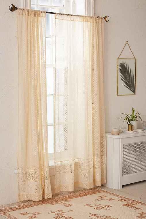 Urban Outfitters Pieced Eyelet Window Curtain,cream,52x84