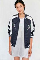Urban Outfitters Silence + Noise Birds Of Paradise Embroidered Bomber Jacket,navy,s