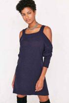 Urban Outfitters Bdg Cold Shoulder Dolman Sweater Mini Dress,navy,s