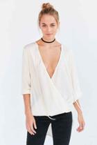 Urban Outfitters Kimchi Blue Bianca Tie-neck Surplice Blouse,white,l