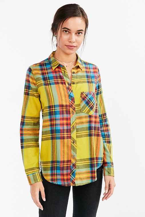 Urban Outfitters Bdg Polly Flannel Button-down Shirt,bright Yellow,xs