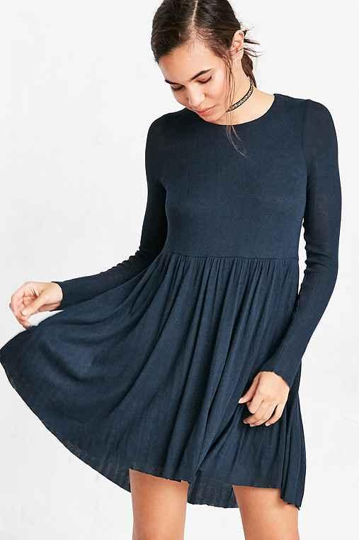 Urban Outfitters Kimchi Blue Vidal Cozy Long-sleeve Babydoll Mini Dress,teal,m