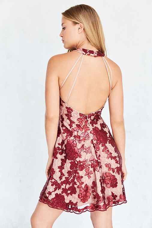 Urban Outfitters Dress The Population Abbie Embroidered Mesh Dress,red Multi,l