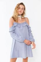 Urban Outfitters Cooperative Striped Poplin Cold-shoulder Frill Dress