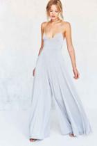 Urban Outfitters Silence + Noise Vivica Shine Extreme Wide-leg Jumpsuit,silver,l
