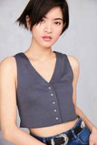 Urban Outfitters Kimchi Blue Anna Button-down Crop Tank Top,dark Grey,m