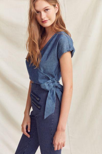 Urban Renewal Remade Cropped Denim Wrap Top