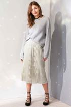 Urban Outfitters Kimchi Blue Alexis Shimmer Pleat Midi Skirt,silver,s