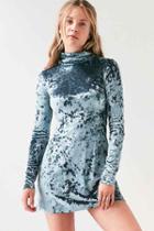Urban Outfitters Kimchi Blue Crushed Velvet Mock-neck Mini Dress,navy,m