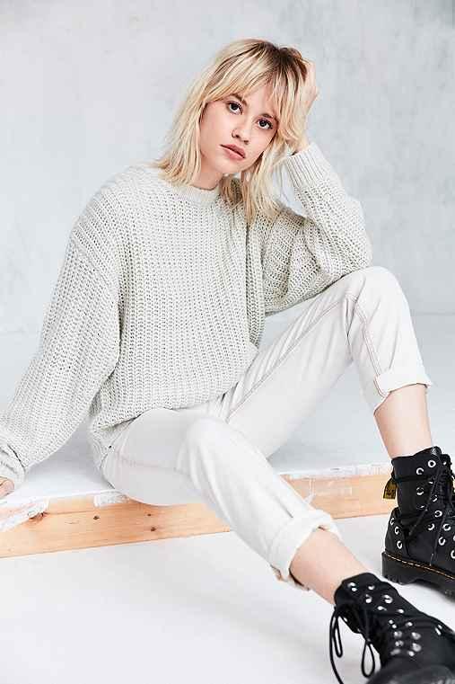 Urban Outfitters Bdg Ashley Waffle Stitch Crew Neck Sweater,ivory,xs