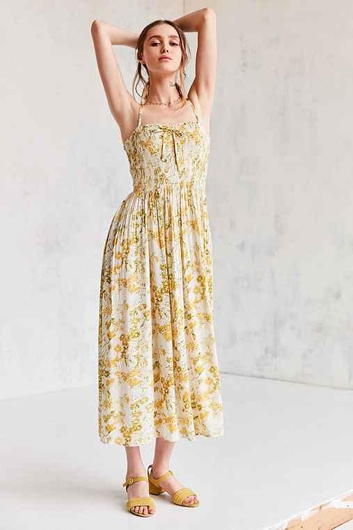 Urban Outfitters Kimchi Blue Annie Lynn Smocked Midi Dress,cream Multi,l