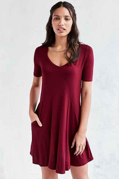 Urban Outfitters Silence + Noise Seamed Knit V-neck Frock Dress,maroon,l
