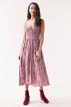 Urban Outfitters Kimchi Blue Annie Lynn Smocked Midi Dress,purple Multi,xs