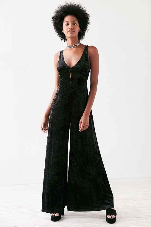Urban Outfitters Ecote Peek-a-boo Velvet Keyhole Jumpsuit,black Multi,s