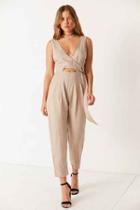 Urban Outfitters Astr Colette Wrap Jumpsuit,taupe,s