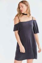 Urban Outfitters Silence + Noise Asymmetrical Cold-shoulder Cupro Dress,washed Black,l