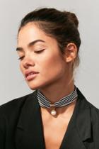 Urban Outfitters Striped Neck Tie Pearl Pendant Scarf