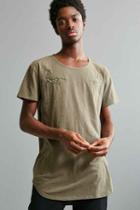 Urban Outfitters Embroidered Long Loose Scoopneck Tee,olive,l