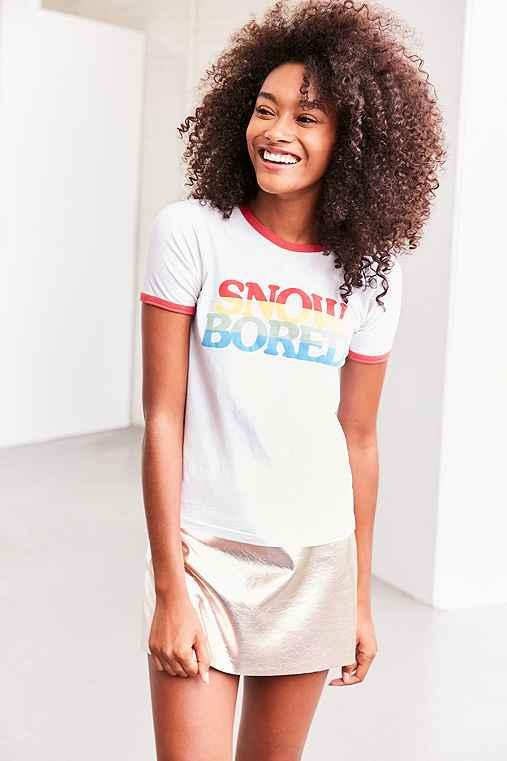Urban Outfitters Truly Madly Deeply Snow Bored Ringer Tee,ivory,xs