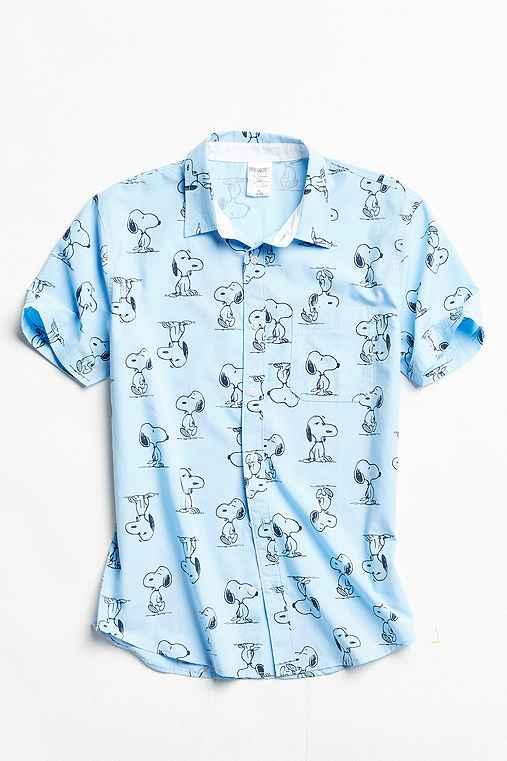 Urban Outfitters Novelty Snoopy Short Sleeve Button-down Shirt,blue,xxl