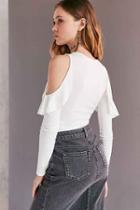 Urban Outfitters Kimchi Blue Raindrop Ruffle Cold Shoulder Top,white,s