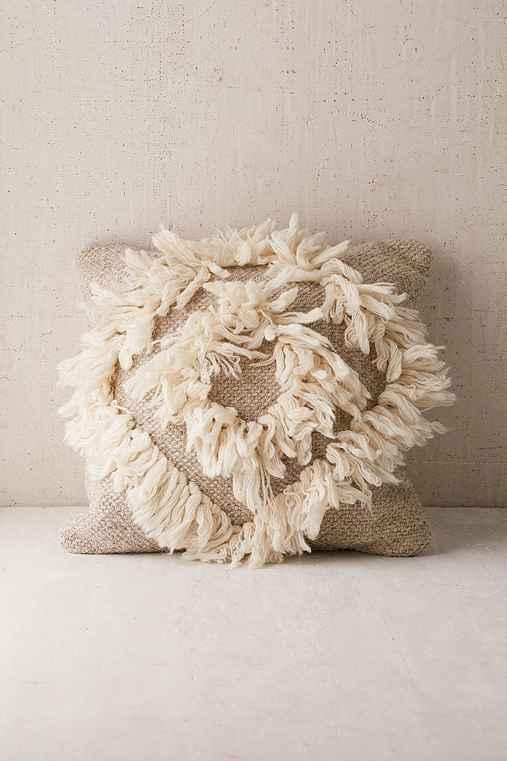 Urban Outfitters Diamond Shag Pillow,cream,18x18