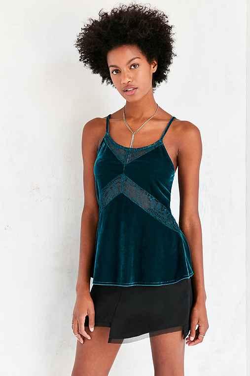 Urban Outfitters Kimchi Blue Mia Velvet Lace Slip Cami,dark Green,xs