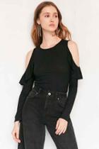 Urban Outfitters Kimchi Blue Raindrop Ruffle Cold Shoulder Top,black,xs