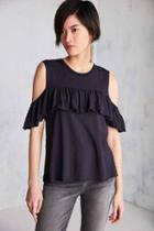 Urban Outfitters Truly Madly Deeply Ruffle Cold Shoulder Muscle Tee,black,s