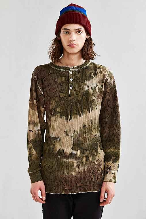 Urban Outfitters Hanes X Us Rags Camo Dye Thermal Henley Long Sleeve Tee,green Multi,l