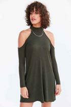 Urban Outfitters Silence + Noise Cold Shoulder Mock-neck Frock Mini Dress,olive,s