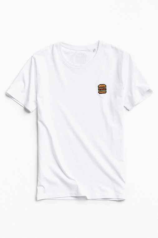 Urban Outfitters Bricktown World Embroidered Hamburger Tee,white,m